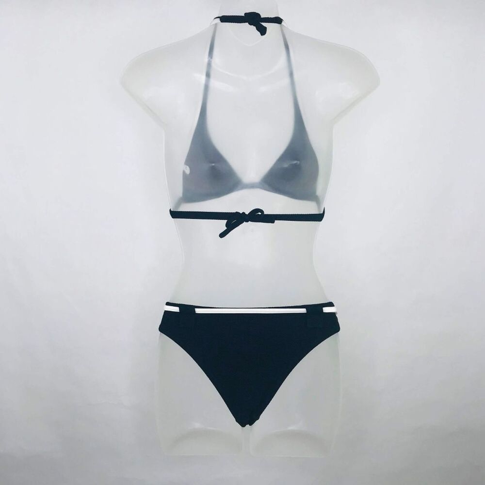 Agua Doce Bikini Brazilian 2-pc Women L Black White Tie Front Buttons - Picture 6 of 8
